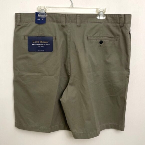 Club Room Men's Shorts 40x9 Flat Front Dark Khaki/Gray Cactus Wrinkle Resistant - Picture 2 of 5